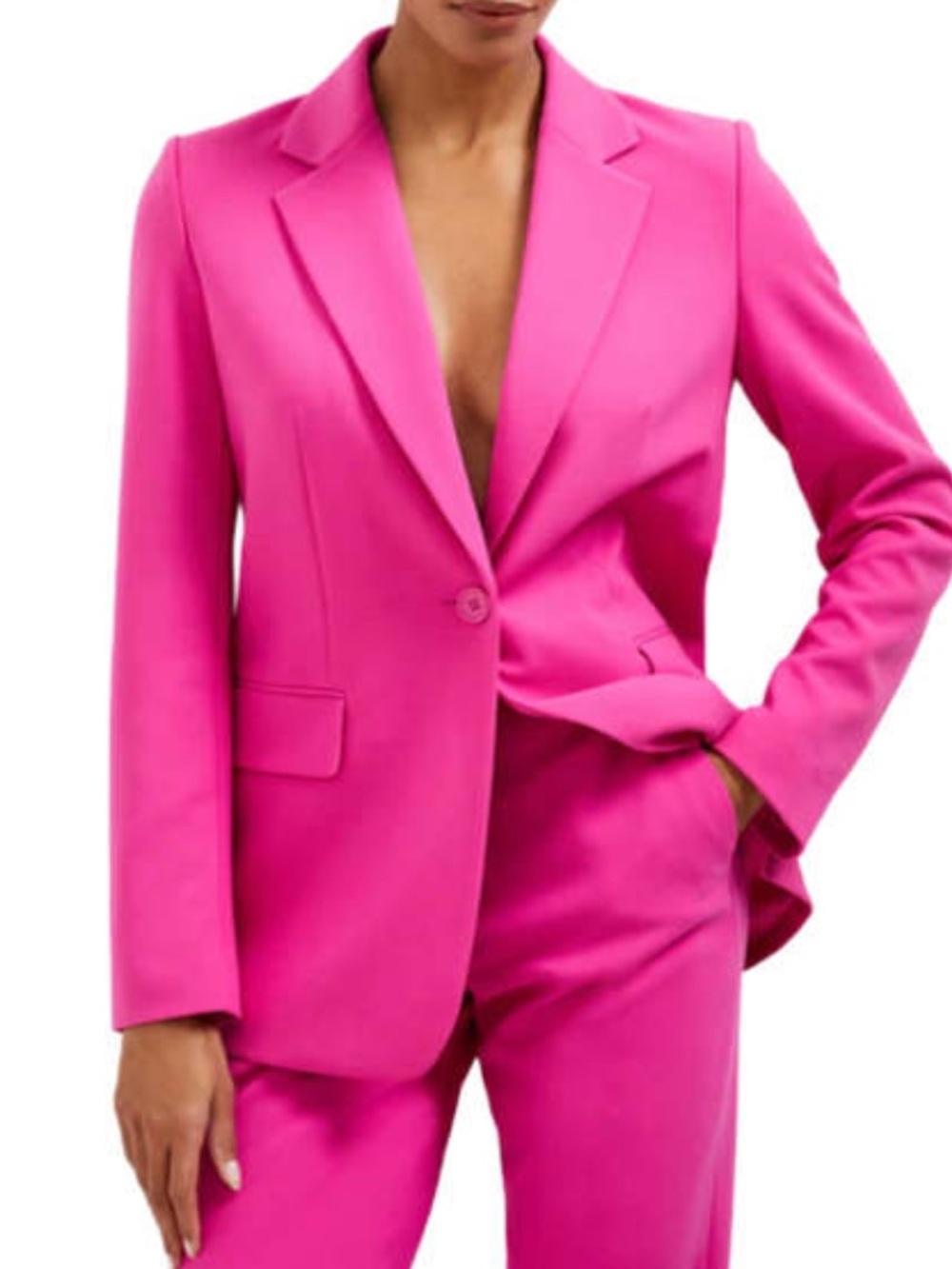 NWT French Connection Whisper Single Breasted Barbie Pink Blazer Size 12.